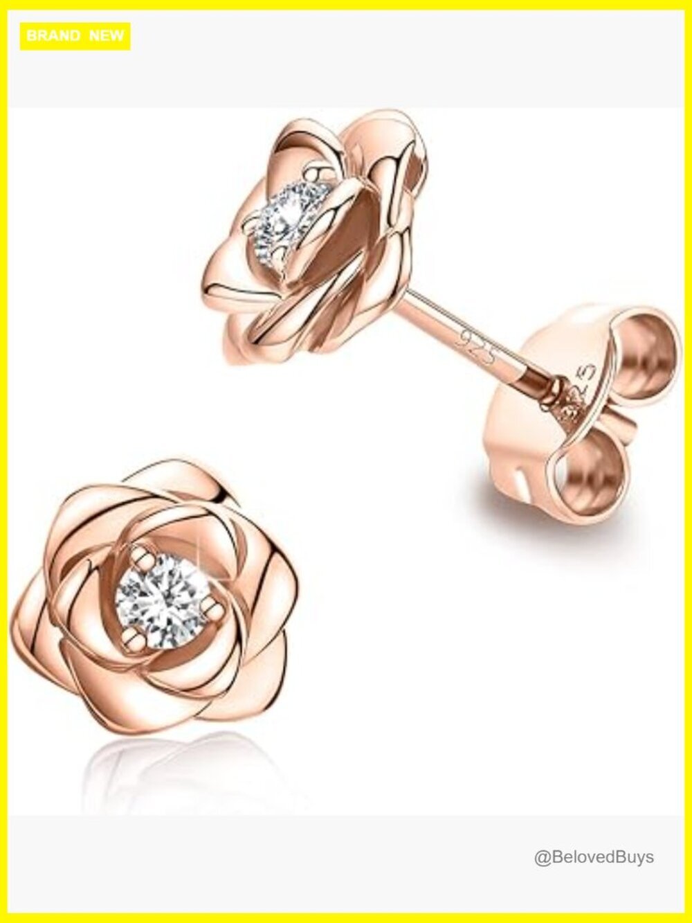 Sterling Silver Rose Flower Stud Earrings, Hypoallergenic Nickel Free